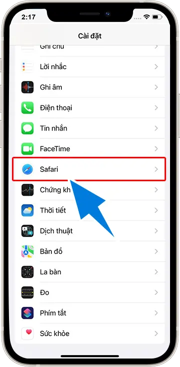 Bước 2 : Kéo Xuống Chọn Safai